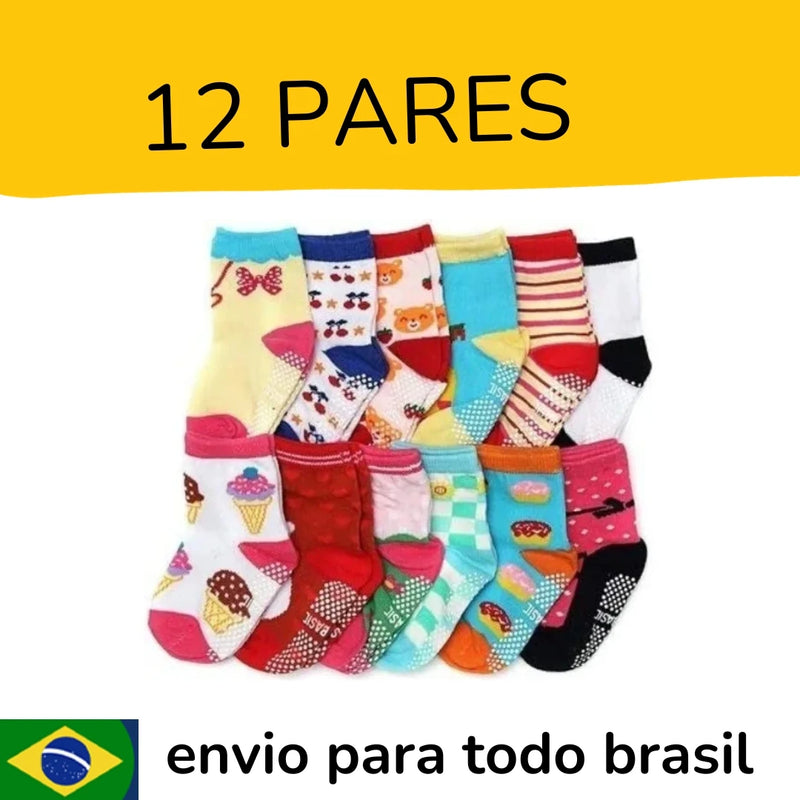 Kit 12 Pares De Meias Infantil Antiderrapante CloudSox - Teus Pulos