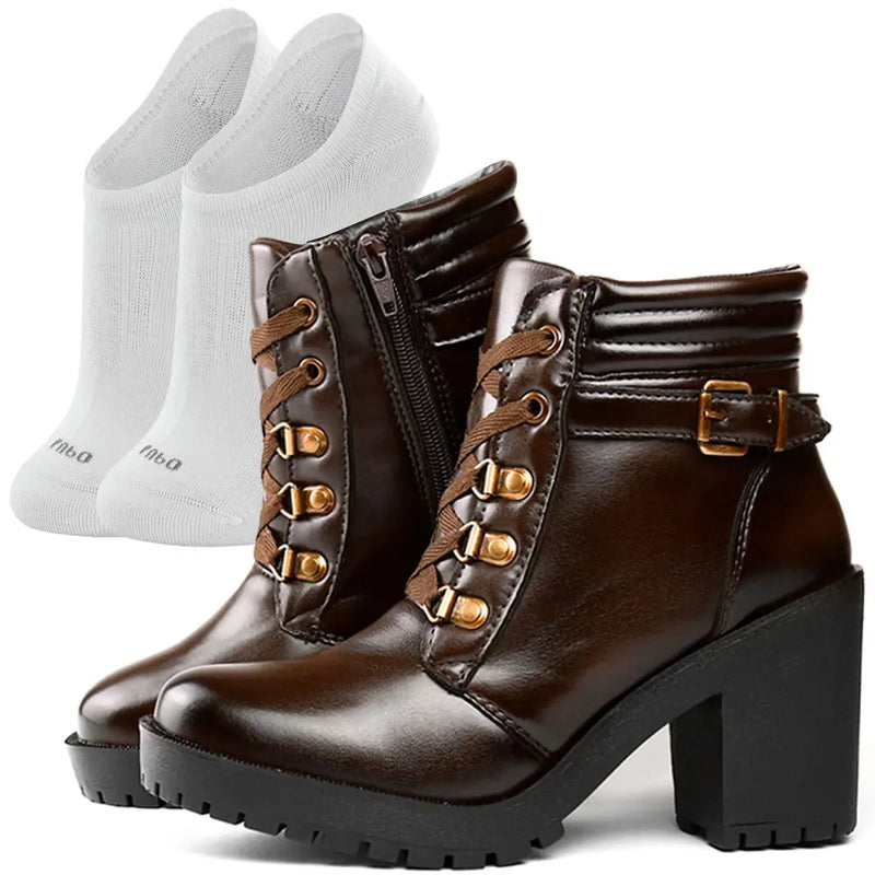 Kit Bota Cano Médio Com Salto Casual Feminina Joya + Meia Lupo - Teus Pulos