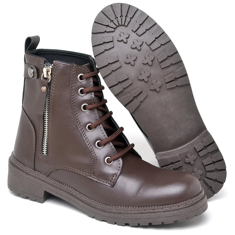 Bota Coturno Feminina Casual Cano Curto Lisa Zeta - Teus Pulos