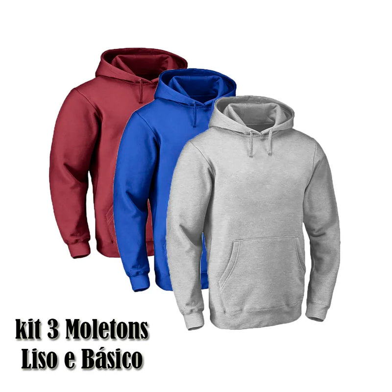 Kit 3 Blusas Moletons Liso Básico Vora - Teus Pulos